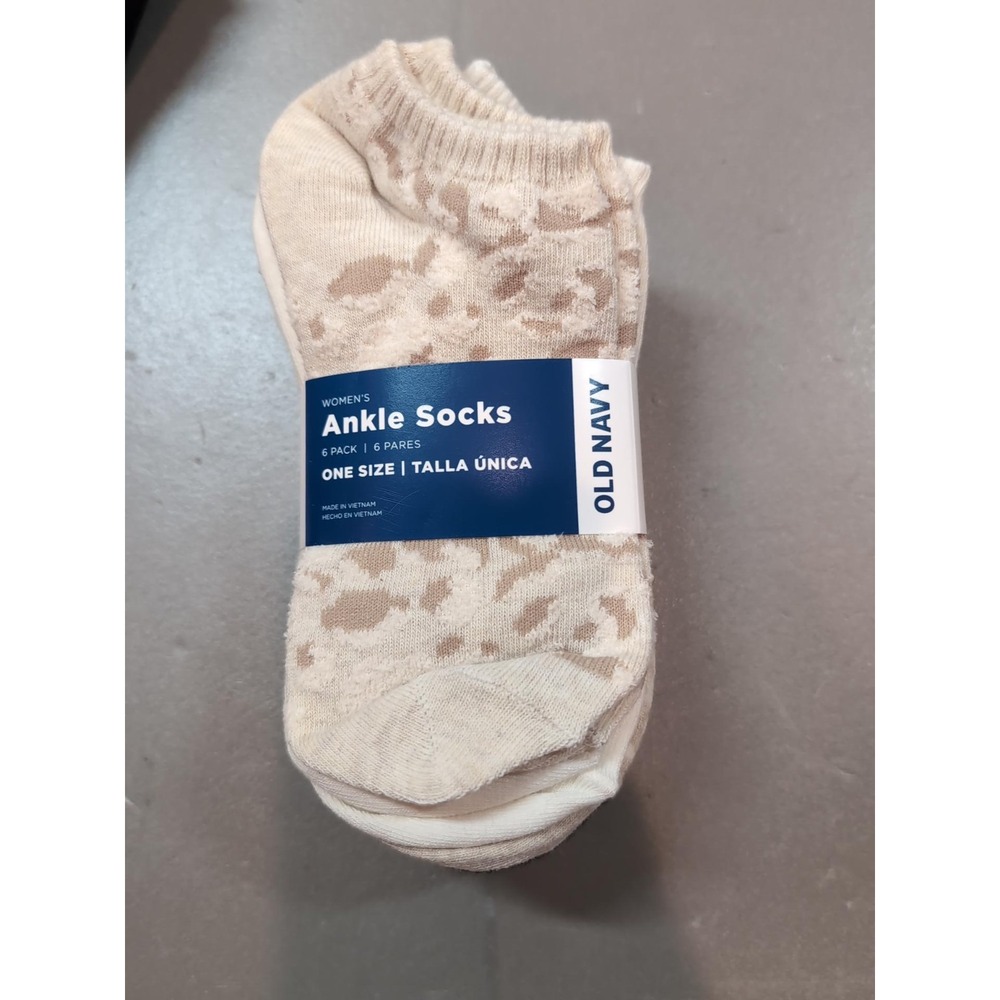 Old Navy Womens Ankle Socks 6 Pack Leopard Print Neutral One Size 504799-77-1